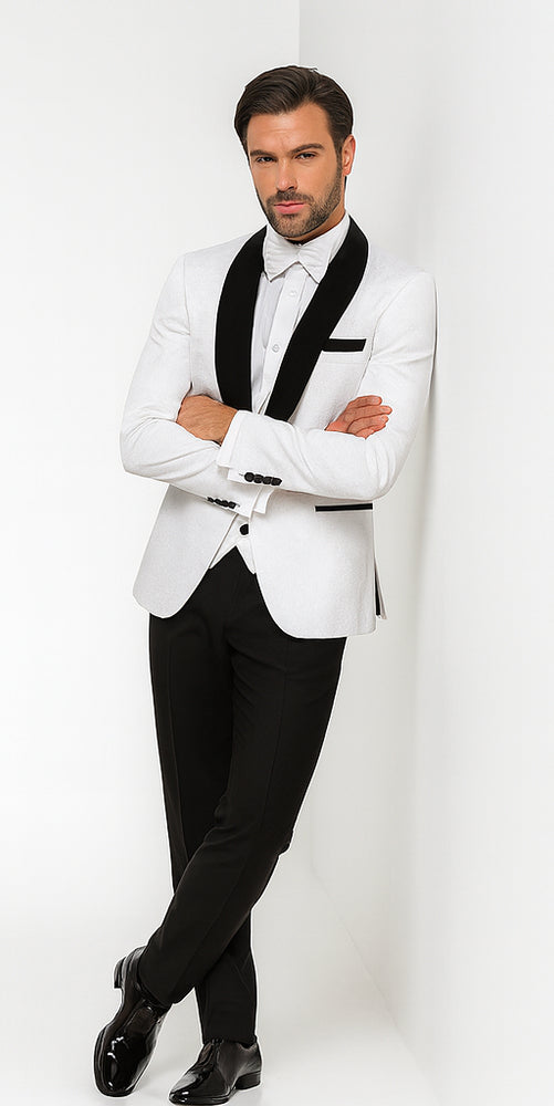 Rossi Man RM1444 – Slim Fit Smoking Style 3-Piece Tuxedo for Men - Modern Formal