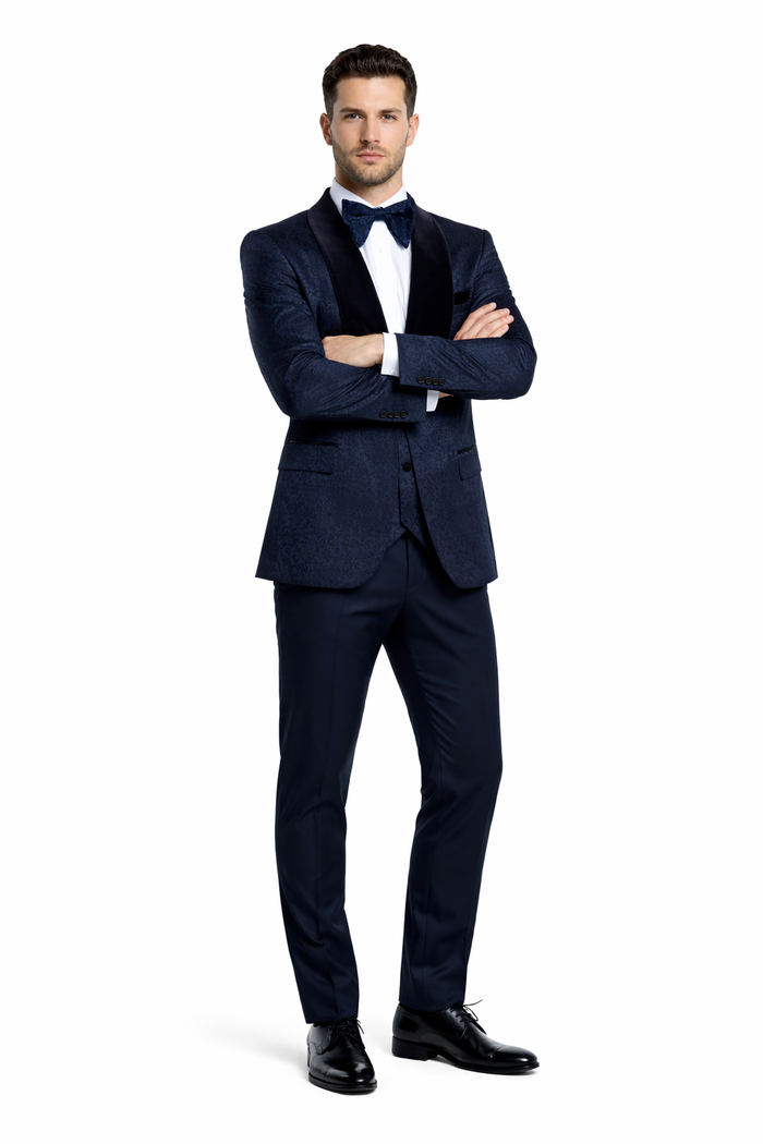 Rossi Man RM1445 – Classic Smoking Style 3-Piece Formal Tuxedo for Men
