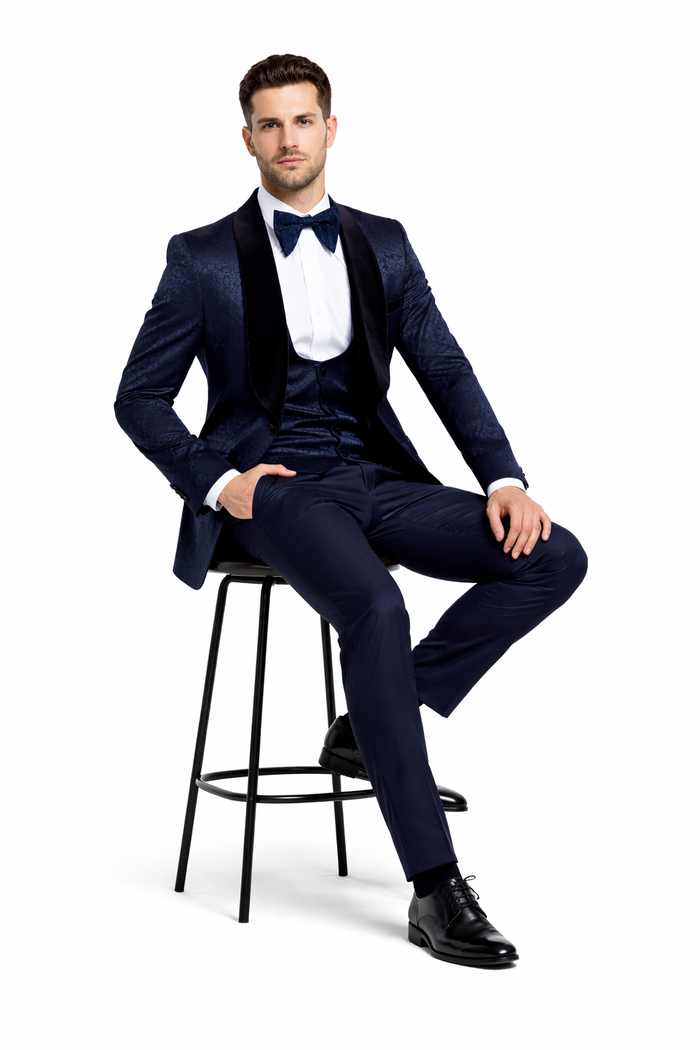 Rossi Man RM1445 – Classic Smoking Style 3-Piece Formal Tuxedo for Men