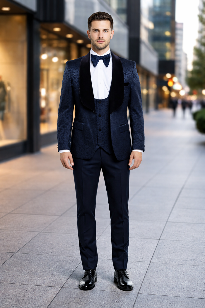 Rossi Man RM1445 – Classic Smoking Style 3-Piece Formal Tuxedo for Men