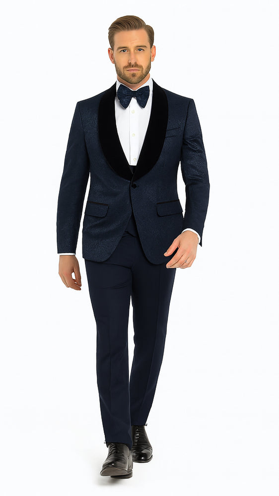 Rossi Man RM1445 – Classic Smoking Style 3-Piece Tuxedo for Men - Timeless Formal Elegance