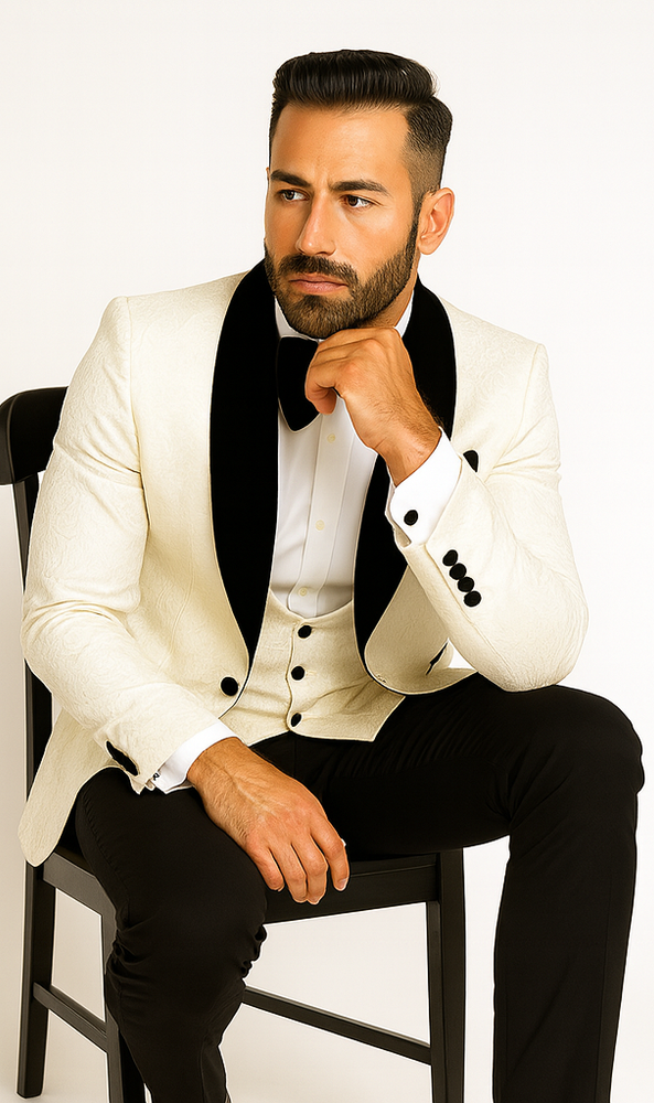 Rossi Man RM1449 – Formal 3-Piece Smoking Style Tuxedo for Men - Elegant Modern Evening Wear