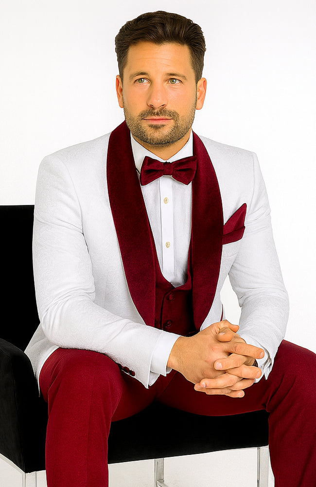 Rossi Man RM1480 – Men’s 3-Piece Smoking Style Tuxedo Suit - Elegant Modern Formalwear