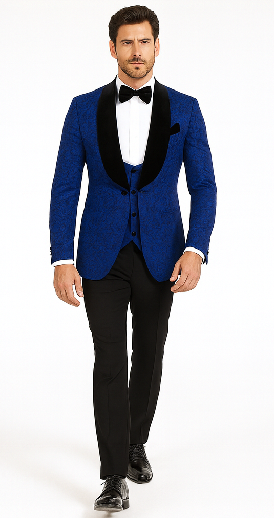 Rossi Man RM1483 – Slim Fit Smoking Style 3-Piece Tuxedo for Men - Elegant Modern Formalwear