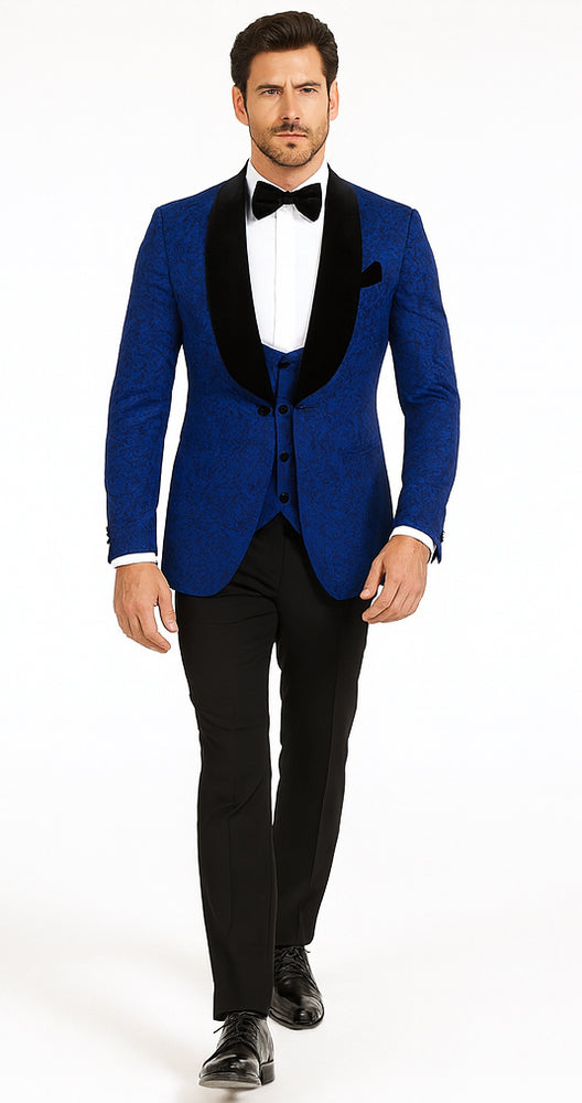 Rossi Man RM1483 – Slim Fit Smoking Style 3-Piece Tuxedo for Men - Elegant Modern Formalwear