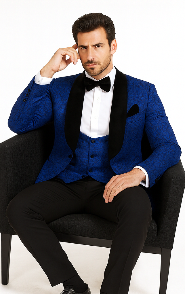 Rossi Man RM1483 – Slim Fit Smoking Style 3-Piece Tuxedo for Men - Elegant Modern Formalwear