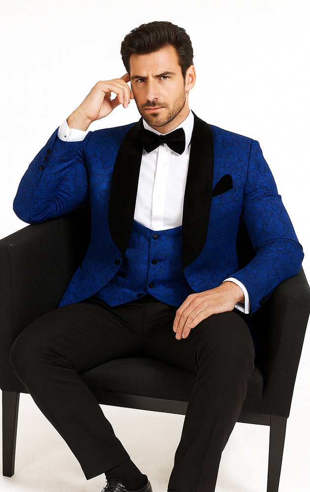 Rossi Man RM1483 – Slim Fit Smoking Style 3-Piece Tuxedo for Men - Elegant Modern Formalwear