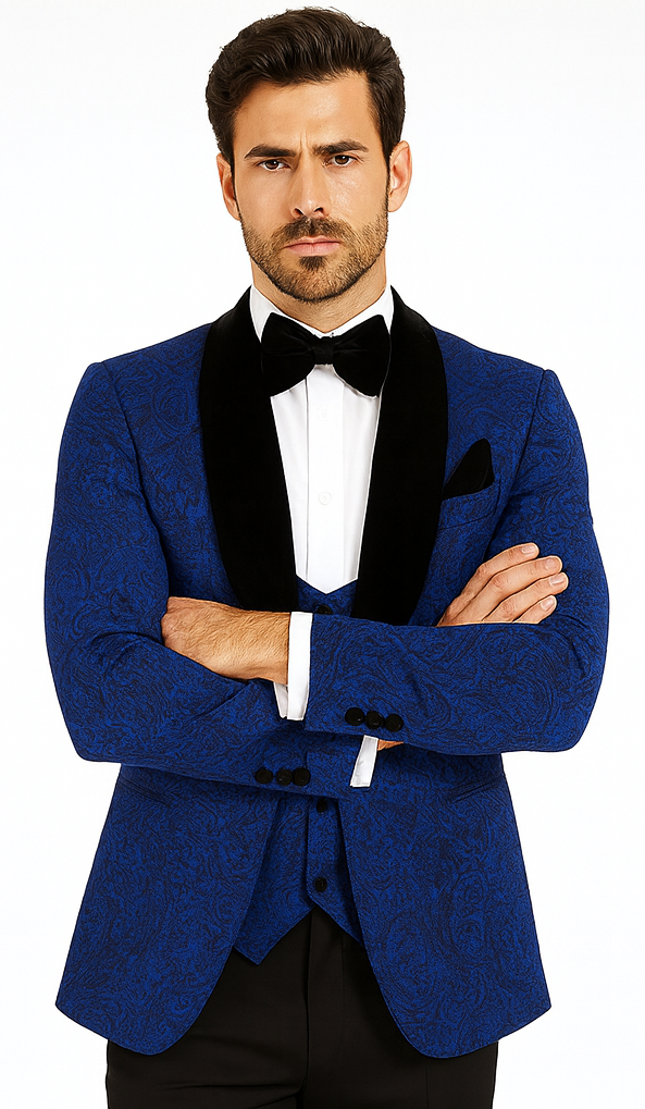 Rossi Man RM1483 – Slim Fit Smoking Style 3-Piece Tuxedo for Men - Elegant Modern Formalwear