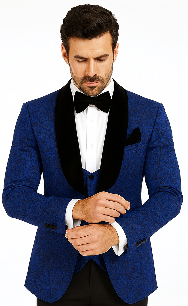 Rossi Man RM1483 – Slim Fit Smoking Style 3-Piece Tuxedo for Men - Elegant Modern Formalwear