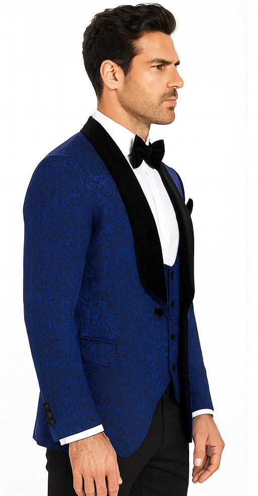 Rossi Man RM1483 – Slim Fit Smoking Style 3-Piece Tuxedo for Men - Elegant Modern Formalwear