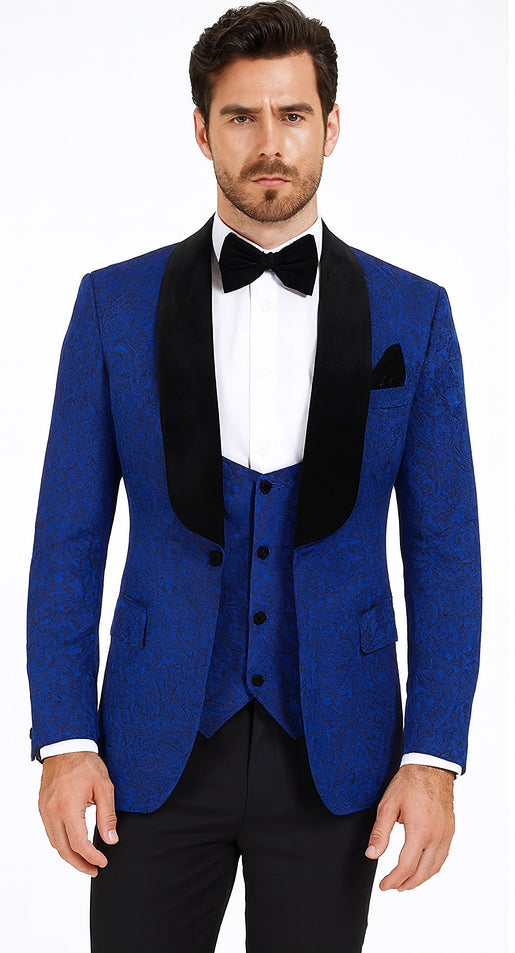 Rossi Man RM1483 – Slim Fit Smoking Style 3-Piece Tuxedo for Men - Elegant Modern Formalwear