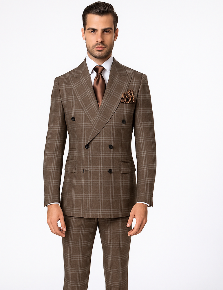 Rossi Man RM1798 – Classic Milano Fit Double-Breasted Checkered Suit for All Occasions