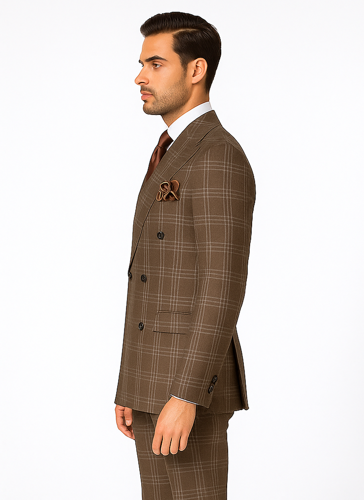 Rossi Man RM1798 – Classic Milano Fit Double-Breasted Checkered Suit for All Occasions