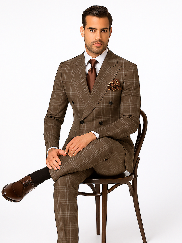 Rossi Man RM1798 – Classic Milano Fit Double-Breasted Checkered Suit for All Occasions