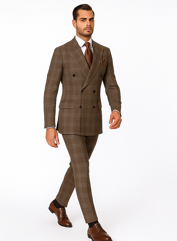 Rossi Man RM1798 – Classic Milano Fit Double-Breasted Checkered Suit for All Occasions
