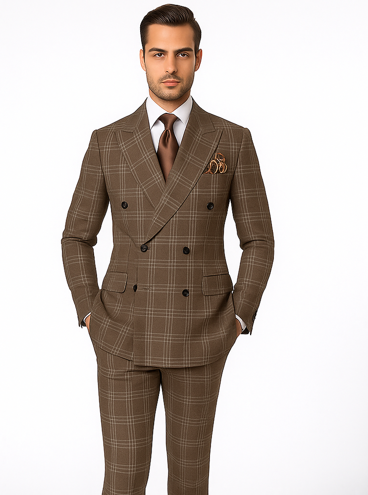 Rossi Man RM1798 – Classic Milano Fit Double-Breasted Checkered Suit for All Occasions