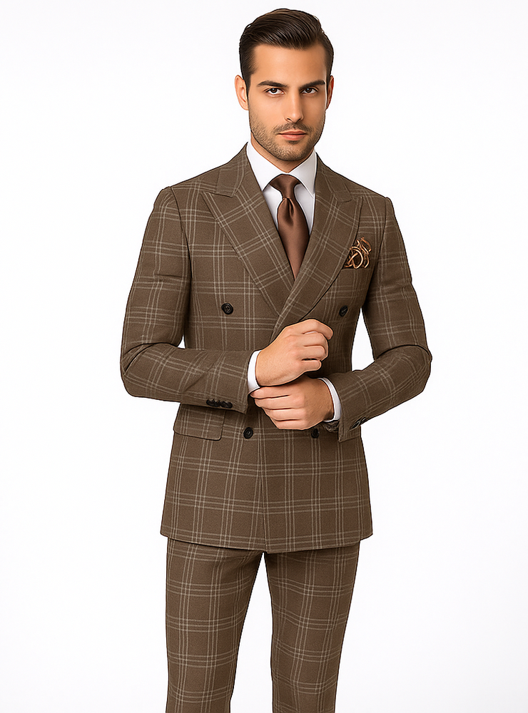 Rossi Man RM1798 – Classic Milano Fit Double-Breasted Checkered Suit for All Occasions