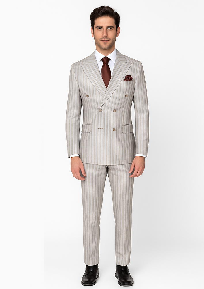 Rossi Man RM1845 – Premium Milano Fit Men’s Double-Breasted Striped Suit for Formal & Casual Events