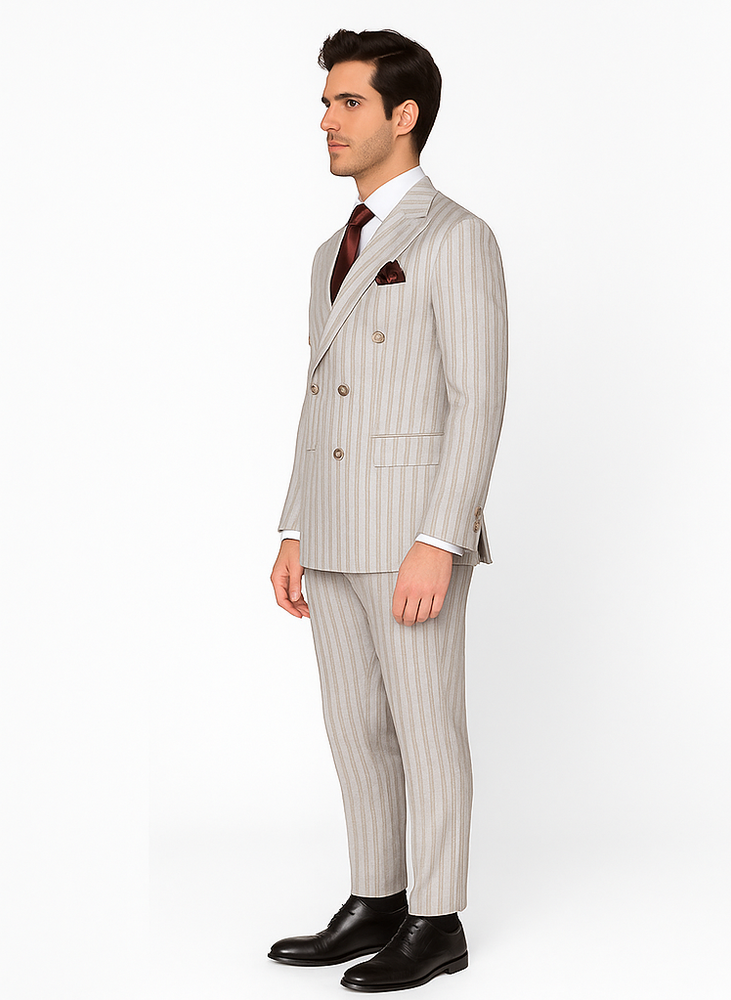 Rossi Man RM1845 – Premium Milano Fit Men’s Double-Breasted Striped Suit for Formal & Casual Events