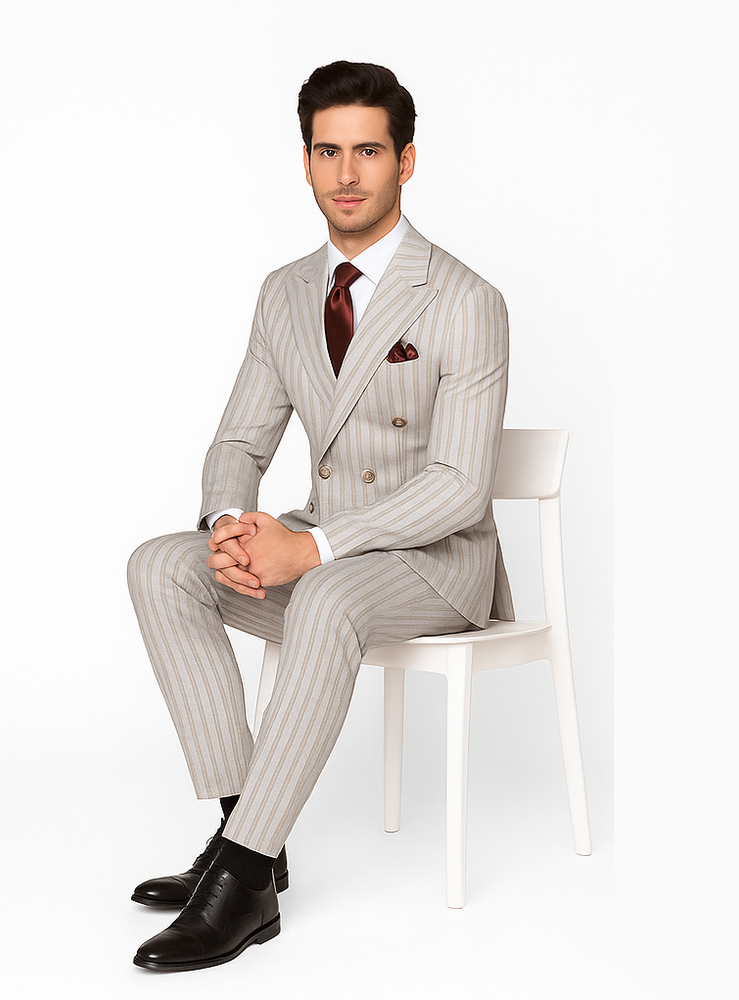 Rossi Man RM1845 – Premium Milano Fit Men’s Double-Breasted Striped Suit for Formal & Casual Events