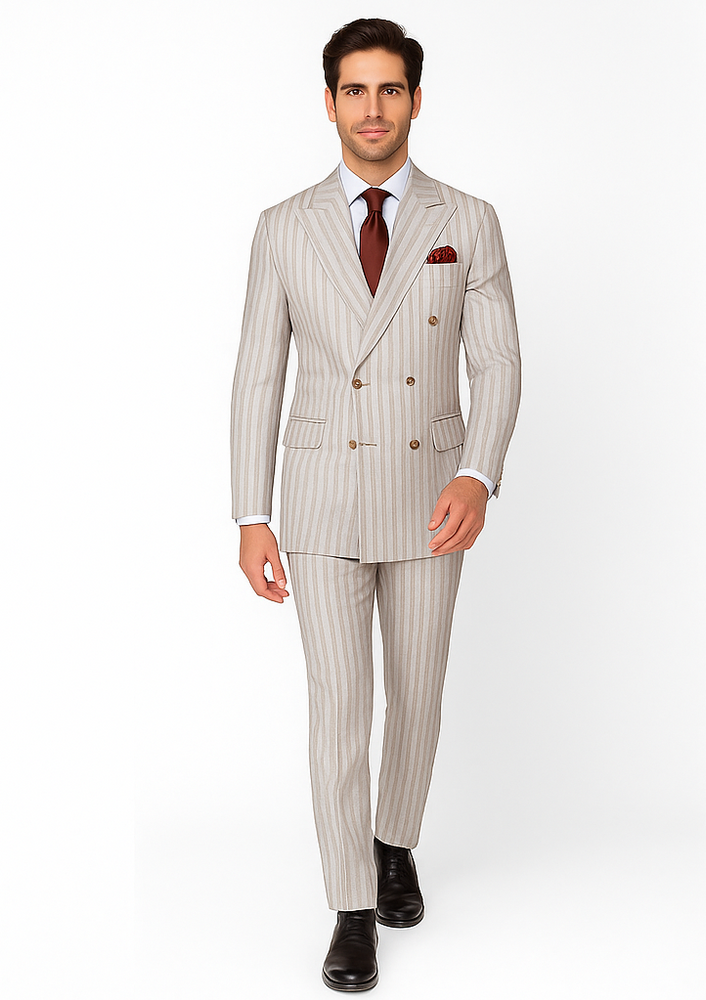 Rossi Man RM1845 – Premium Milano Fit Men’s Double-Breasted Striped Suit for Formal & Casual Events