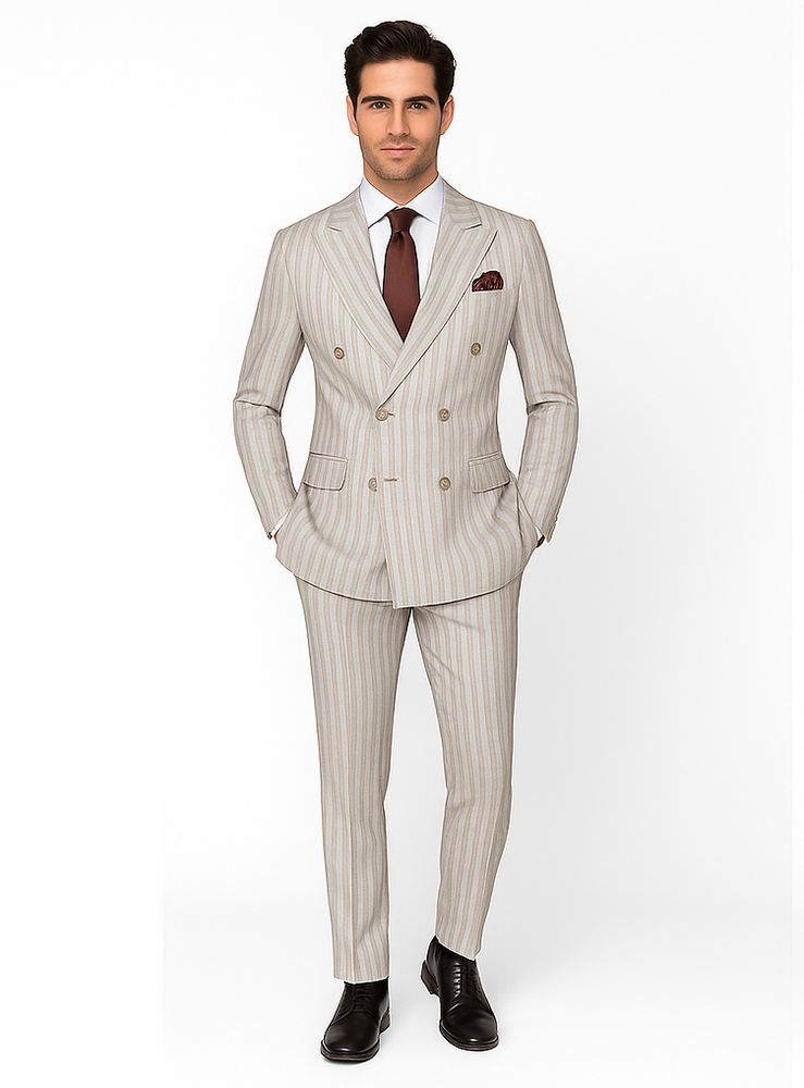 Rossi Man RM1845 – Premium Milano Fit Men’s Double-Breasted Striped Suit for Formal & Casual Events