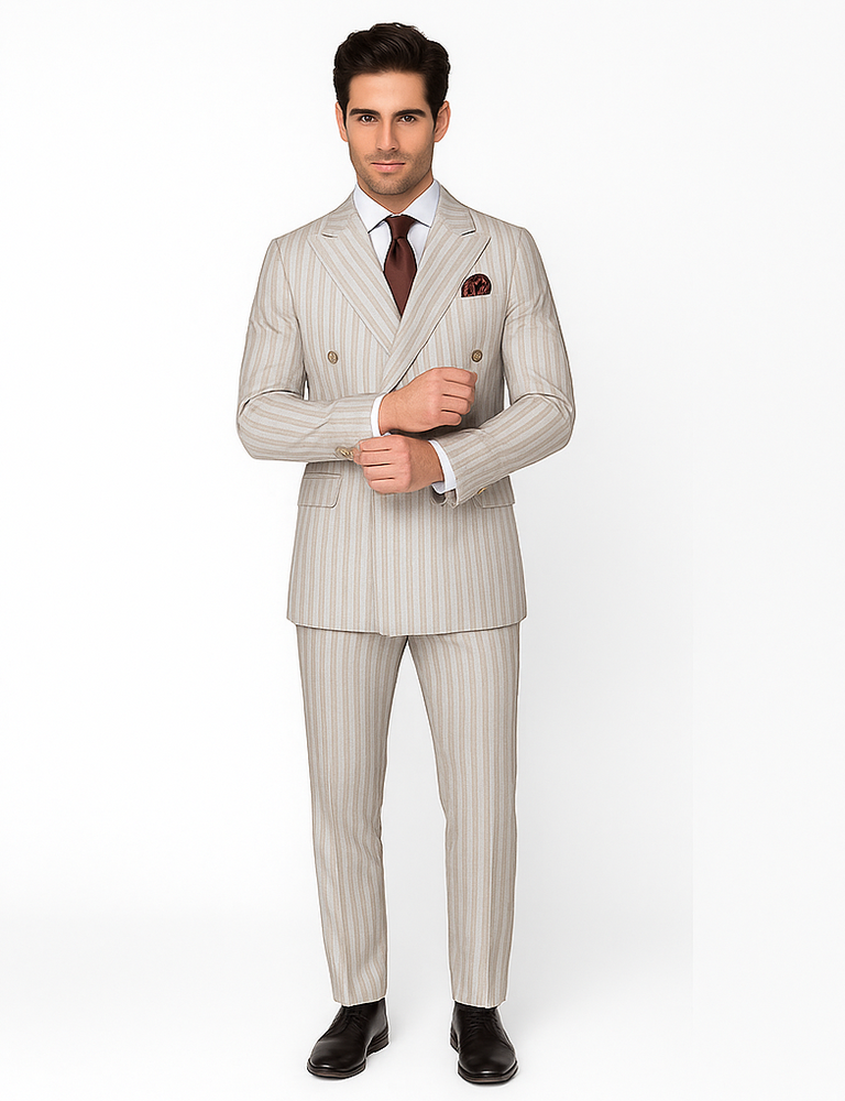 Rossi Man RM1845 – Premium Milano Fit Men’s Double-Breasted Striped Suit for Formal & Casual Events