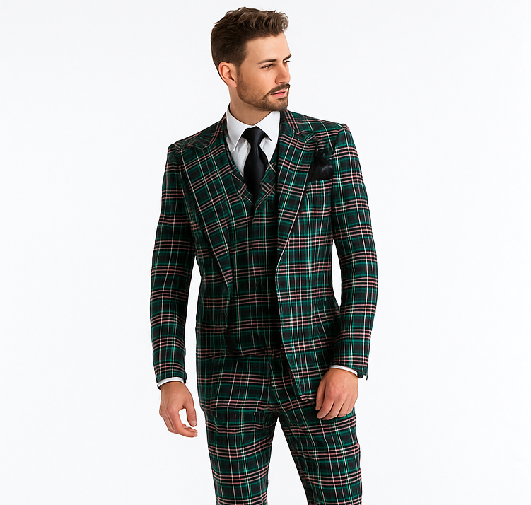 Rossi Man RM2311 – Premium Milano Fit Men’s 3-Piece Plaid Suit for Formal & Special Events