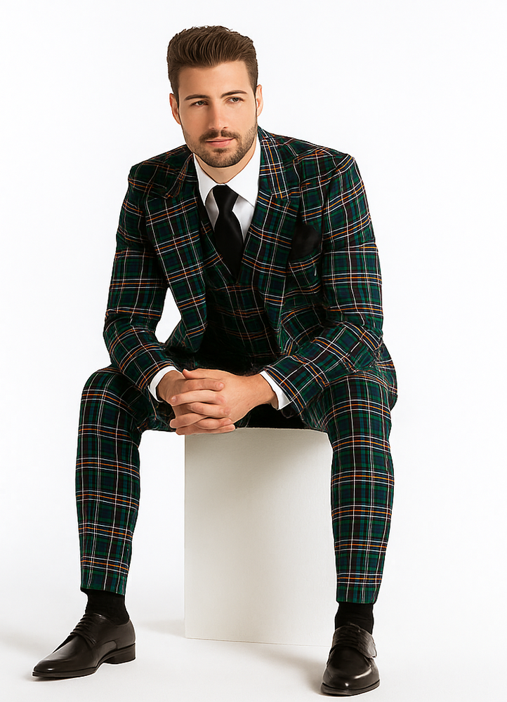 Rossi Man RM2311 – Premium Milano Fit Men’s 3-Piece Plaid Suit for Formal & Special Events