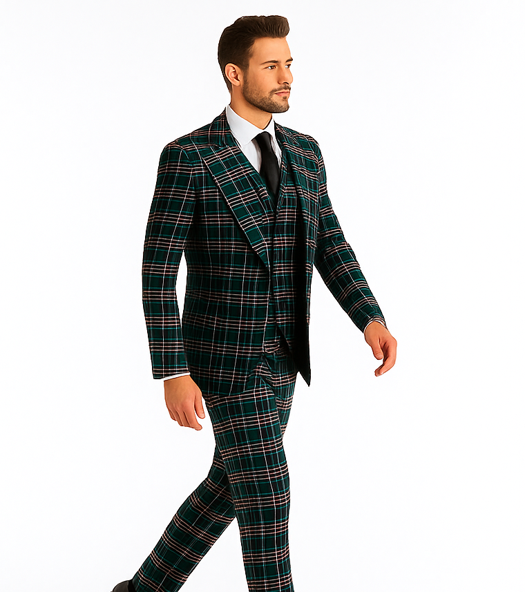 Rossi Man RM2311 – Premium Milano Fit Men’s 3-Piece Plaid Suit for Formal & Special Events
