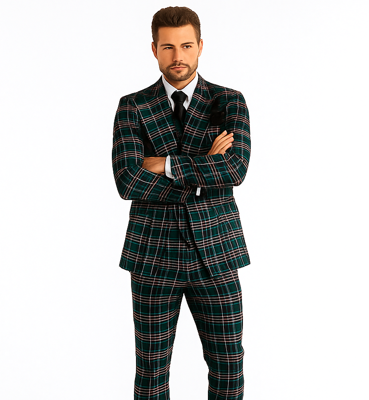 Rossi Man RM2311 – Premium Milano Fit Men’s 3-Piece Plaid Suit for Formal & Special Events