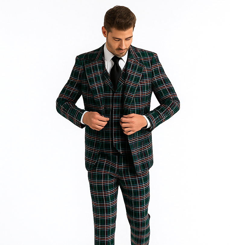 Rossi Man RM2311 – Premium Milano Fit Men’s 3-Piece Plaid Suit for Formal & Special Events