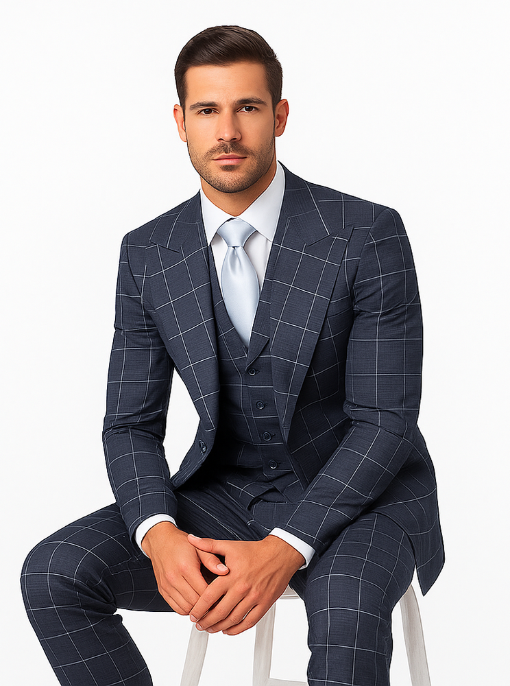 Rossi Man RM2312 – Classic Milano Fit Men’s 3-Piece Checkered Suit for Business & Formal Wear