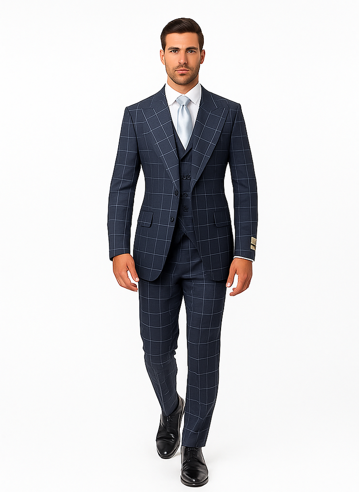 Rossi Man RM2312 – Classic Milano Fit Men’s 3-Piece Checkered Suit for Business & Formal Wear