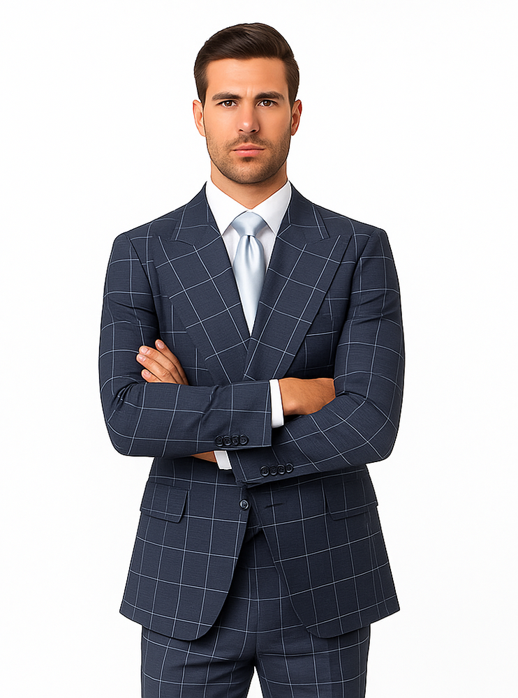 Rossi Man RM2312 – Classic Milano Fit Men’s 3-Piece Checkered Suit for Business & Formal Wear
