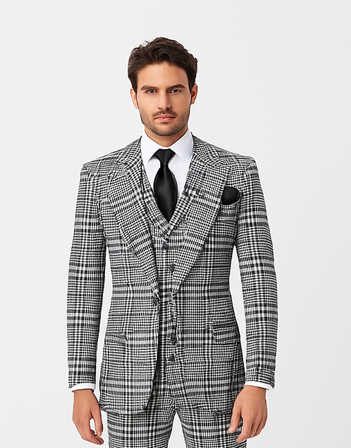 Rossi Man Sam RM2310 – Premium Milano Fit Men’s 3-Piece Plaid Suit for Formal & Casual Events