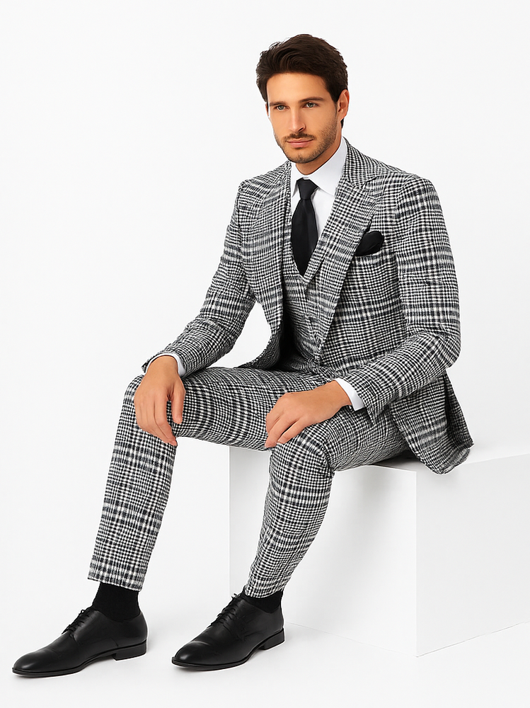 Rossi Man Sam RM2310 – Premium Milano Fit Men’s 3-Piece Plaid Suit for Formal & Casual Events