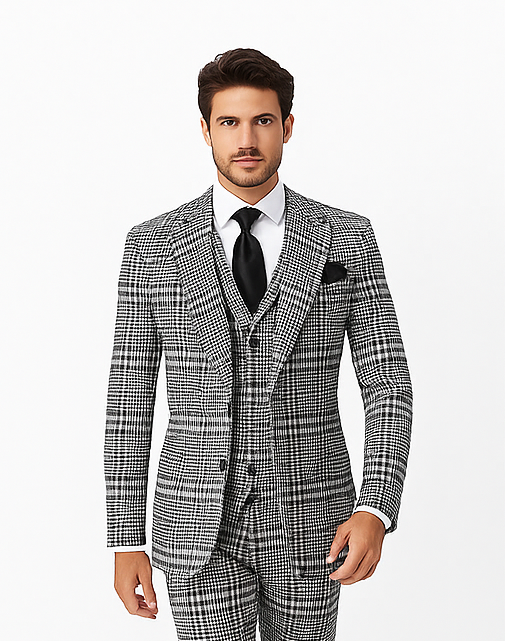 Rossi Man Sam RM2310 – Premium Milano Fit Men’s 3-Piece Plaid Suit for Formal & Casual Events