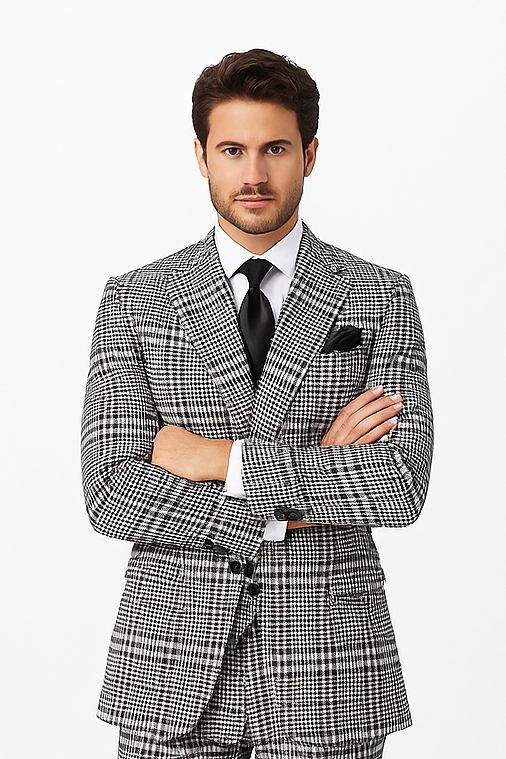 Rossi Man Sam RM2310 – Premium Milano Fit Men’s 3-Piece Plaid Suit for Formal & Casual Events