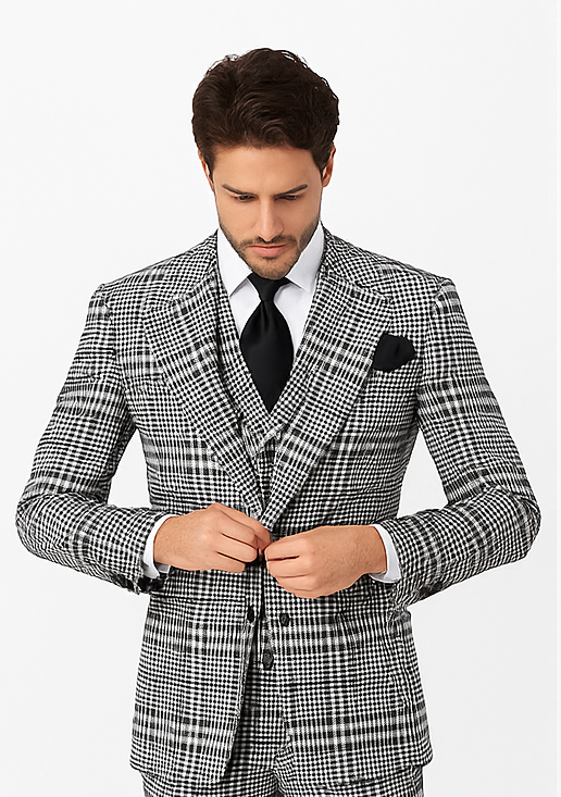 Rossi Man Sam RM2310 – Premium Milano Fit Men’s 3-Piece Plaid Suit for Formal & Casual Events