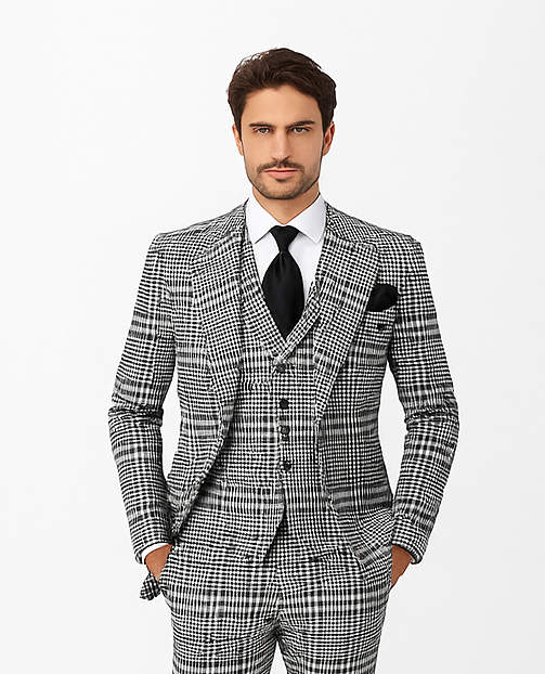 Rossi Man Sam RM2310 – Premium Milano Fit Men’s 3-Piece Plaid Suit for Formal & Casual Events