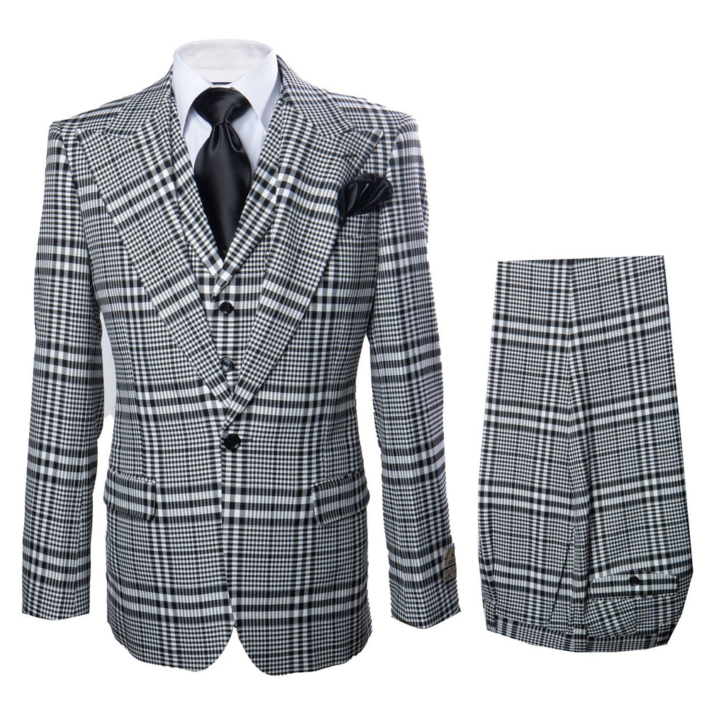 Rossi Man Sam RM2310 – Premium Milano Fit Men’s 3-Piece Plaid Suit for Formal & Casual Events