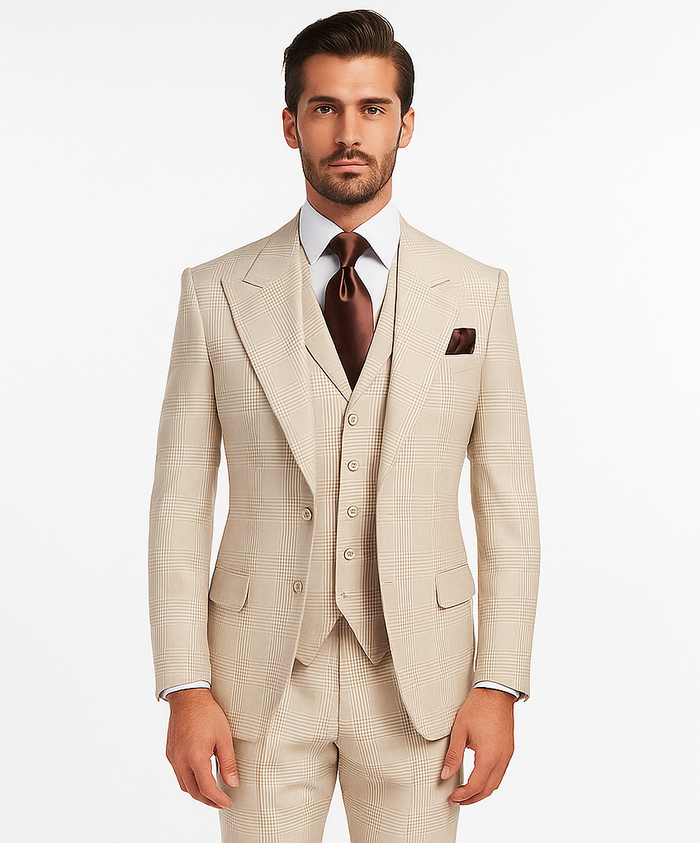 Rossi Man Sam RM2314 – Elegant Milano Tailored 3-Piece Plaid Suit