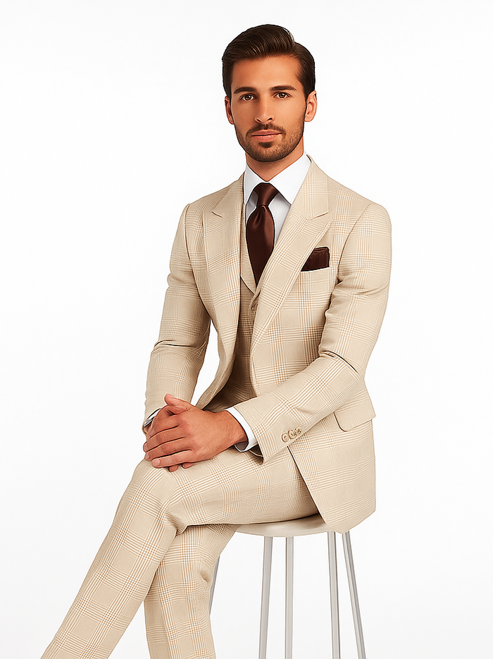 Rossi Man Sam RM2314 – Elegant Milano Tailored 3-Piece Plaid Suit
