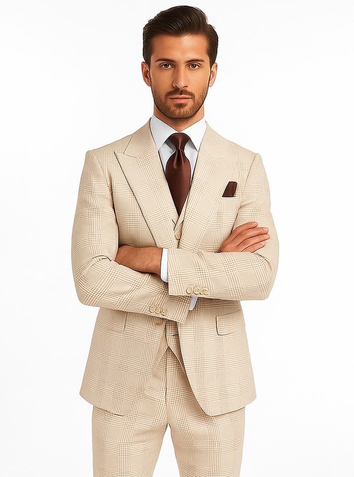 Rossi Man Sam RM2314 – Elegant Milano Tailored 3-Piece Plaid Suit