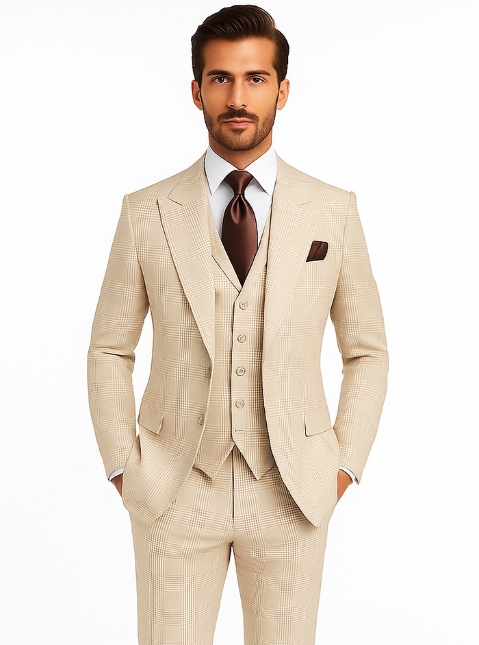 Rossi Man Sam RM2314 – Elegant Milano Tailored 3-Piece Plaid Suit