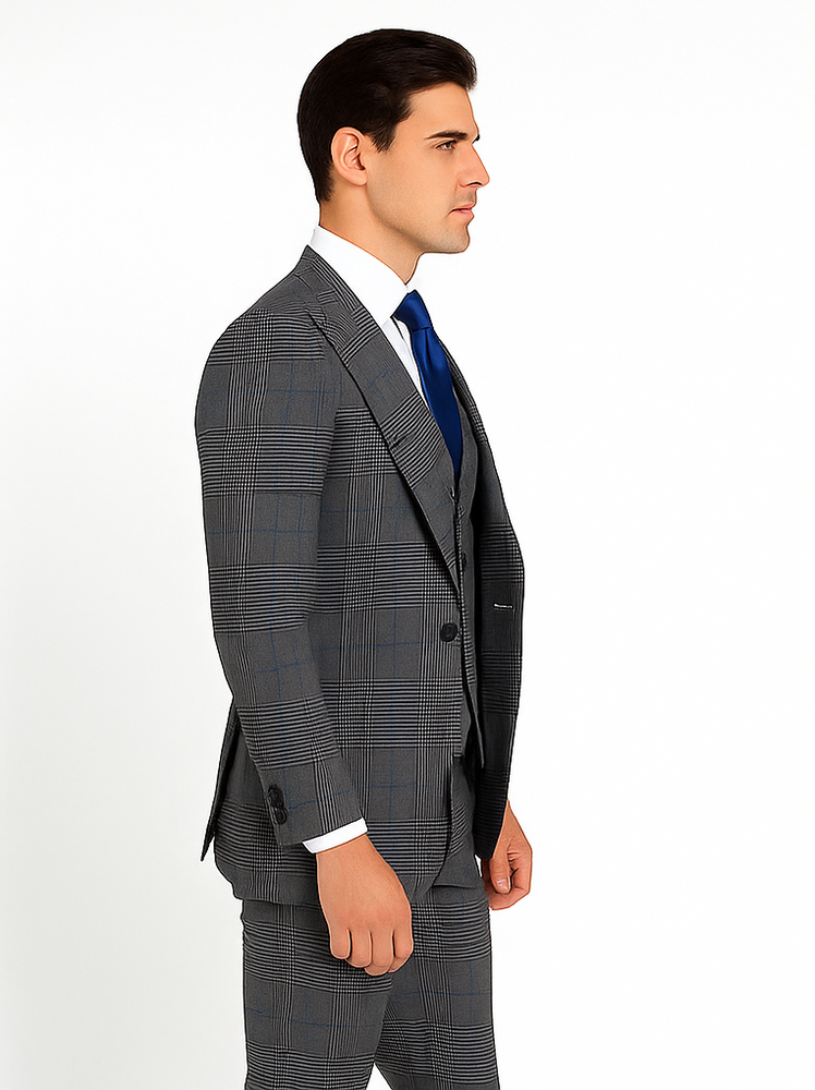 Rossi Man Sam RM2315 – Premium Milano Fit Men’s 3-Piece Plaid Suit for Business & Formal Wear