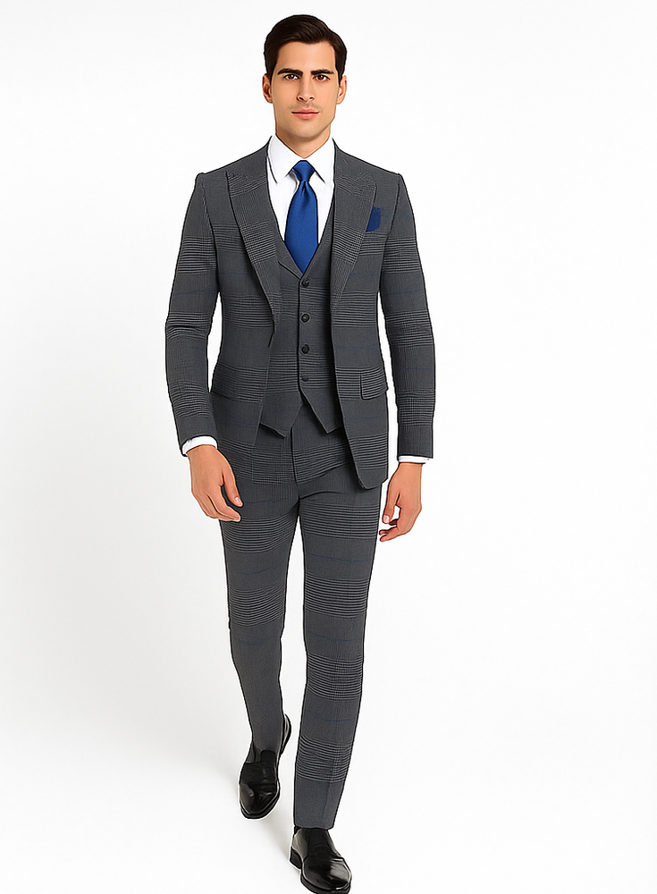 Rossi Man Sam RM2315 – Premium Milano Fit Men’s 3-Piece Plaid Suit for Business & Formal Wear