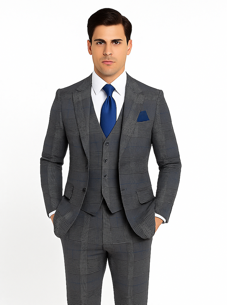 Rossi Man Sam RM2315 – Premium Milano Fit Men’s 3-Piece Plaid Suit for Business & Formal Wear