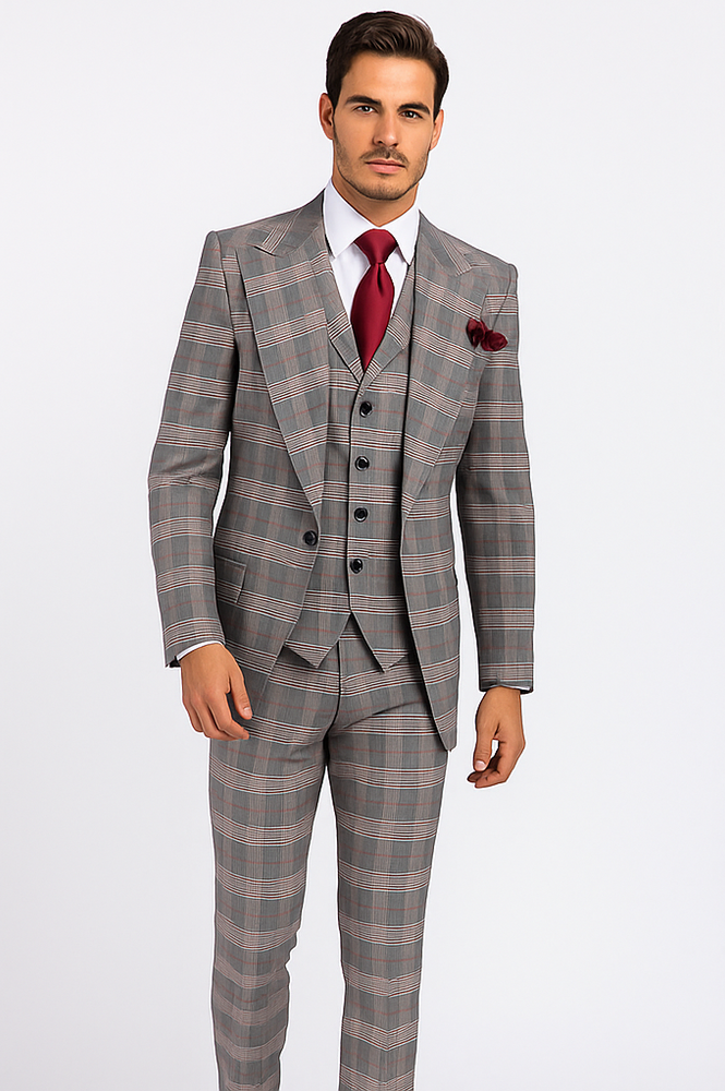 Rossi Man Sam RM2316 – Premium Milano Fit Men’s 3-Piece Plaid Suit for Formal & Business Wear